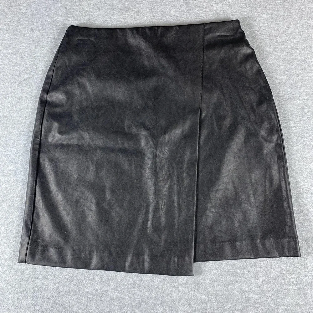 Bar‎ III Skirt Womens XS Black Faux Leather Asymmetrical Pencil Midi High Waist